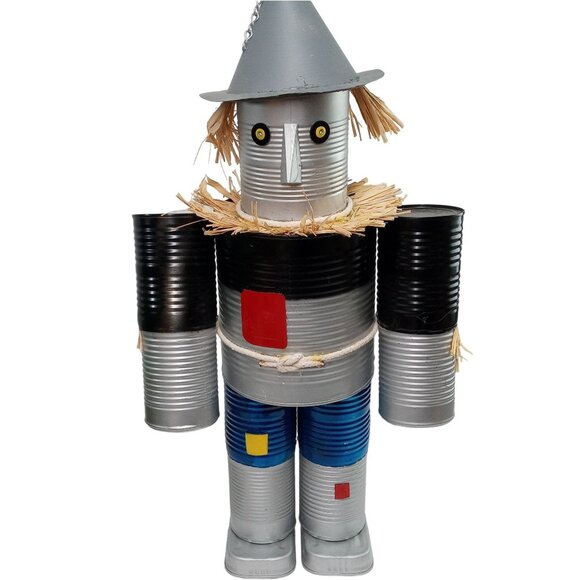 Vintage Tin Man Scarecrow Sculpture Wizard Of Oz Folk Art Recycled Robot - Picture 11 of 14